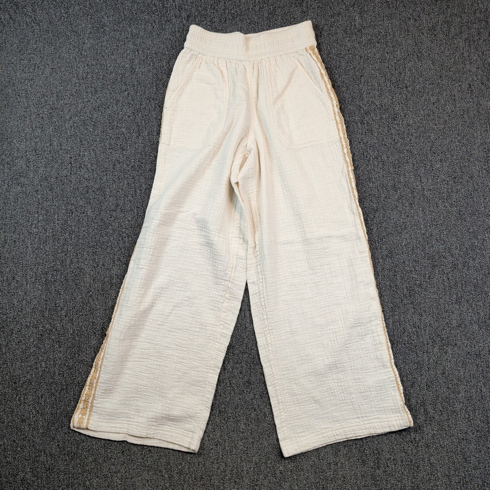 Aerie Boho Wide Leg Pants XS Cream 100% Cotton Gauze Crochet Trim Beachy Relaxed — photo 2